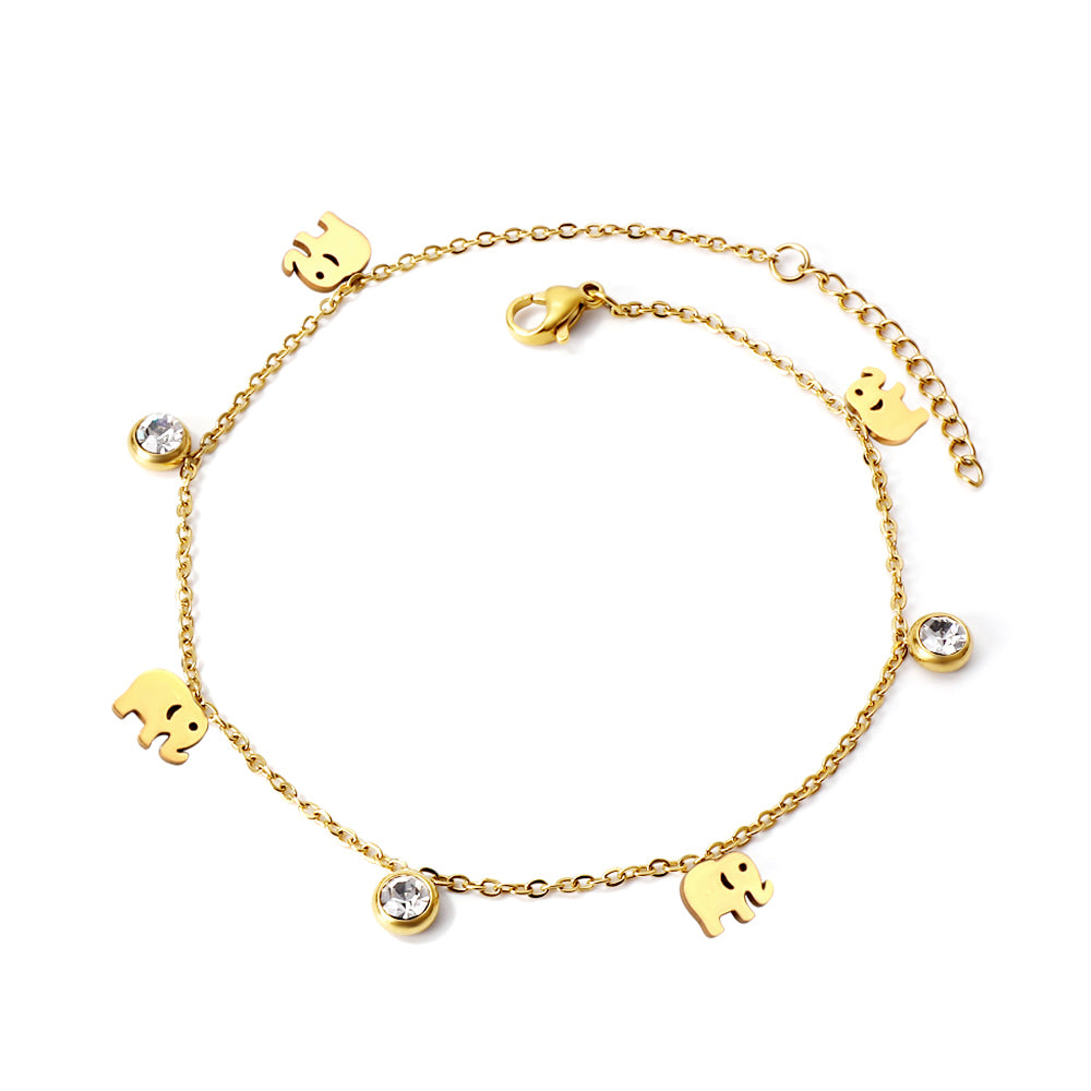 Elephants & Diamond Charm Anklet | 18K Gold