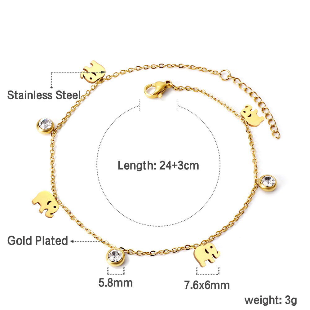 Elephants & Diamond Charm Anklet | 18K Gold