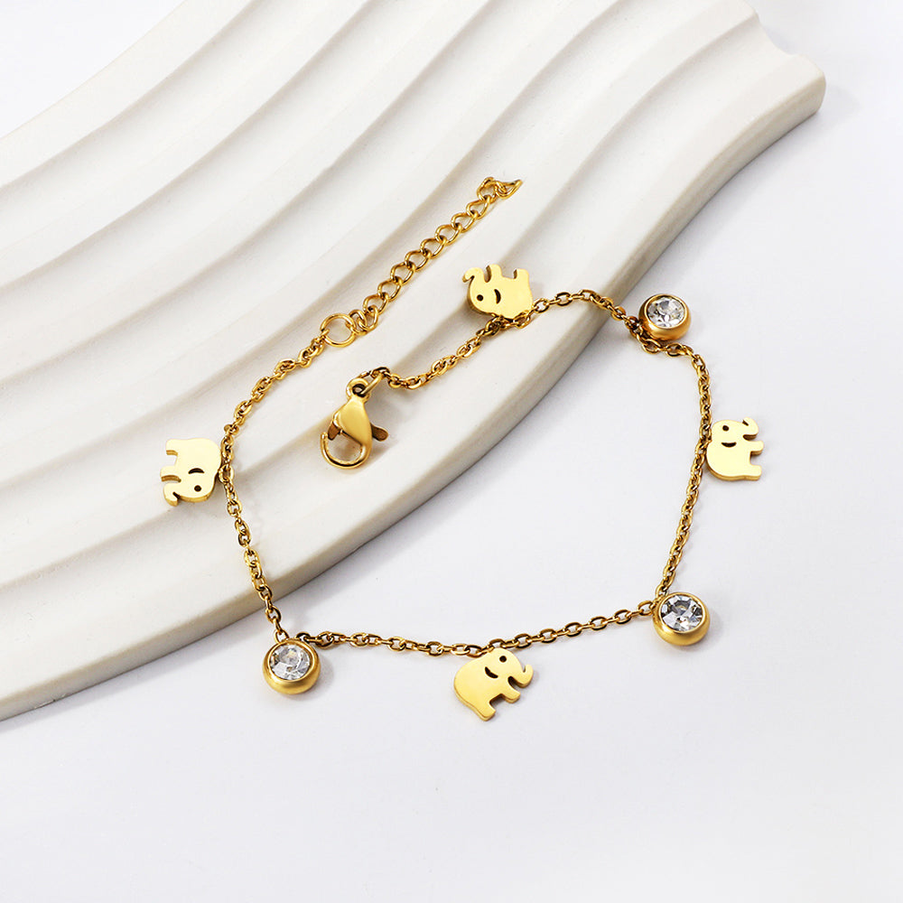 Elephants & Diamond Charm Anklet | 18K Gold