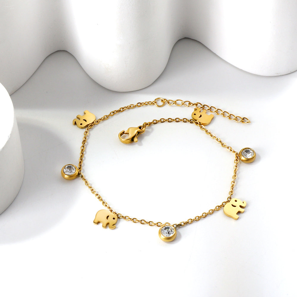 Elephants & Diamond Charm Anklet | 18K Gold