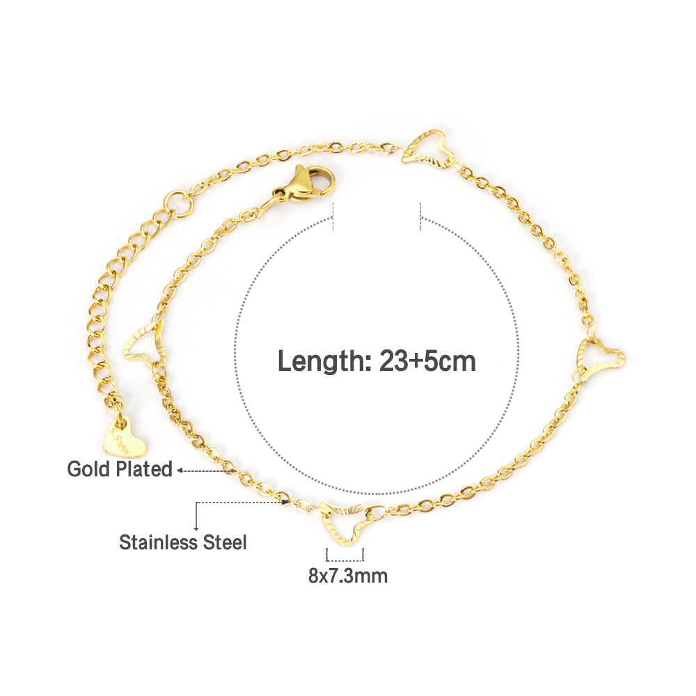 Fashion Heart  Gold Color Anklet | 18K Gold