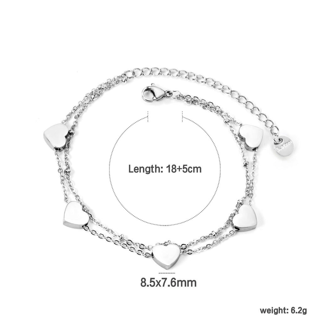 Heart Charm Bracelet | Silver Steel | Size 18+5cm