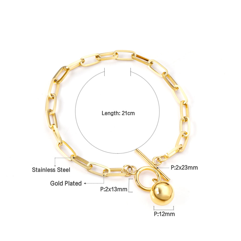 Vintage Design Paperclip Bracelet | 18K Gold | Size 21cm