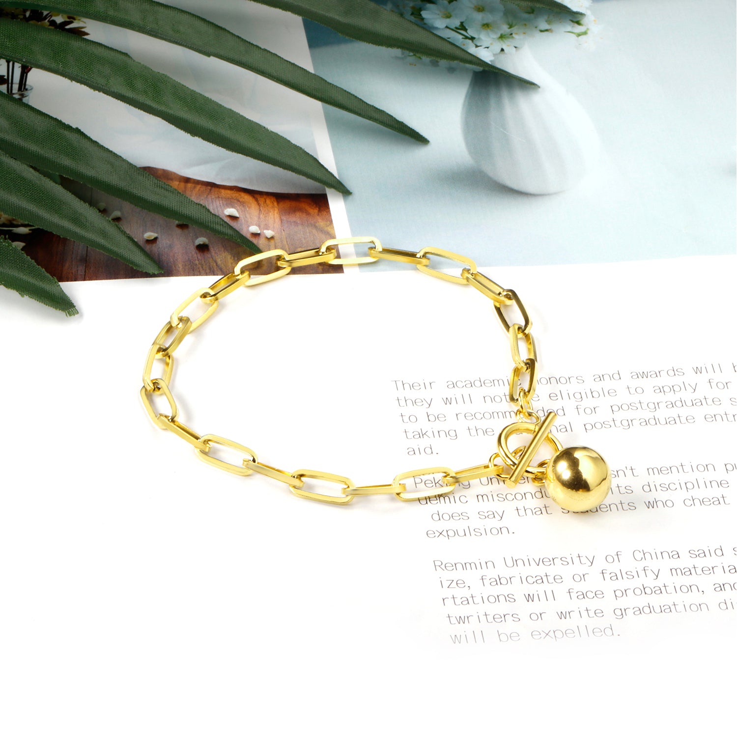 Vintage Design Paperclip Bracelet | 18K Gold | Size 21cm