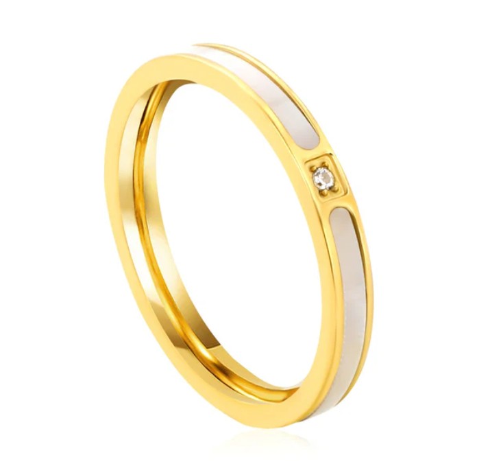 Gold Ring with Real Mother-of-Pearl | 18K Gold | Size #8