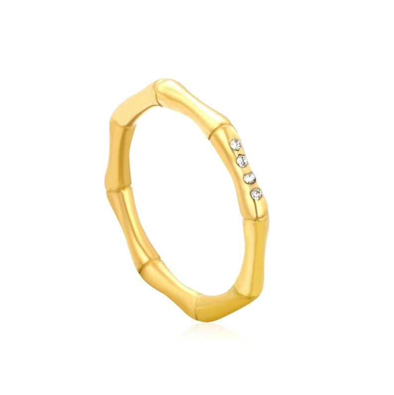 Bamboo-shaped setting with white/lotus | 18K Gold | Size #6