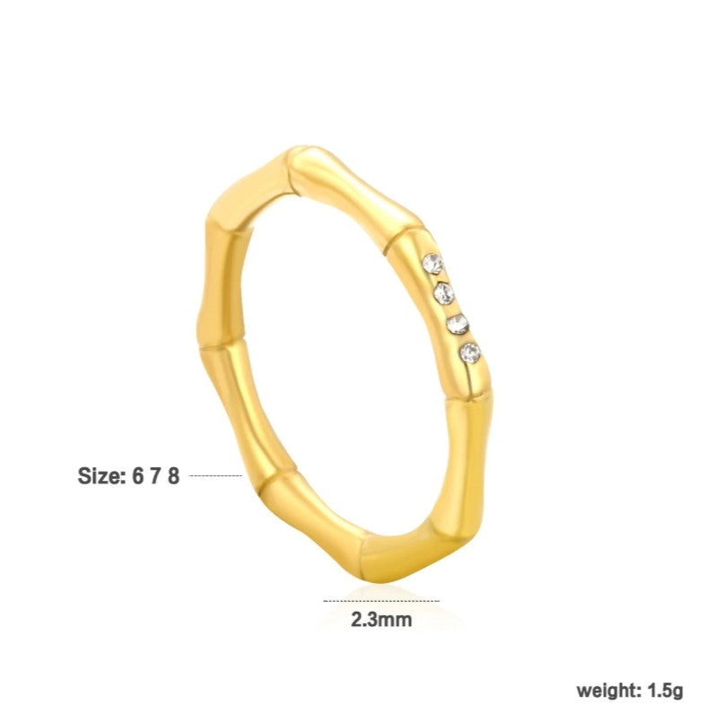 Bamboo-shaped setting with white/lotus Ring | 18K Gold | Size #7