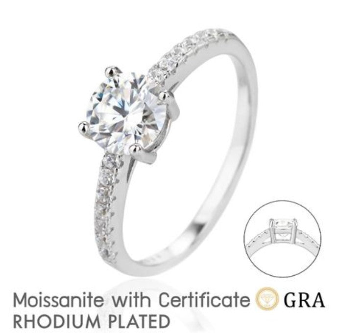 Sterling Silver Ladies 1ct Moissanite Stone Ring | Size 6 - 10