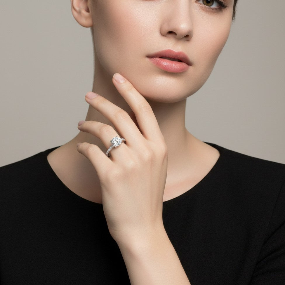 Sterling Silver Ladies 1ct Moissanite Stone Ring | Size 6 - 10