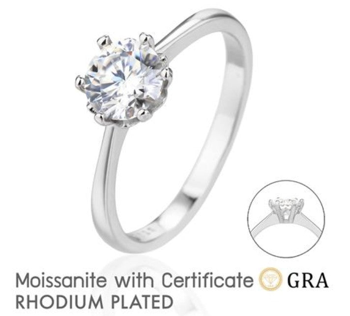 Sterling Silver Ladies 1ct Moissanite Stone Ring | Size 6 - 10