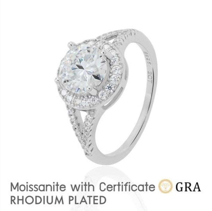 Sterling Silver Ladies 2ct Moissanite Stone Ring | Size 6 - 10