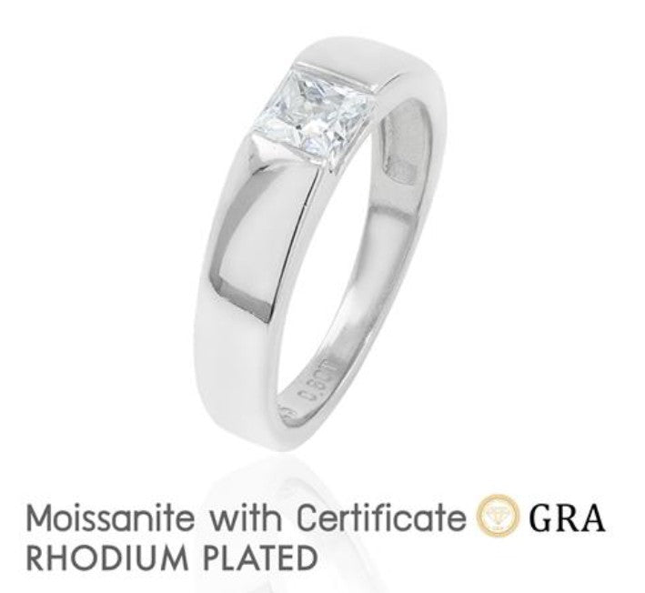 Sterling Silver Ladies 0.8ct Moissanite Stone Ring | Size 8, 10